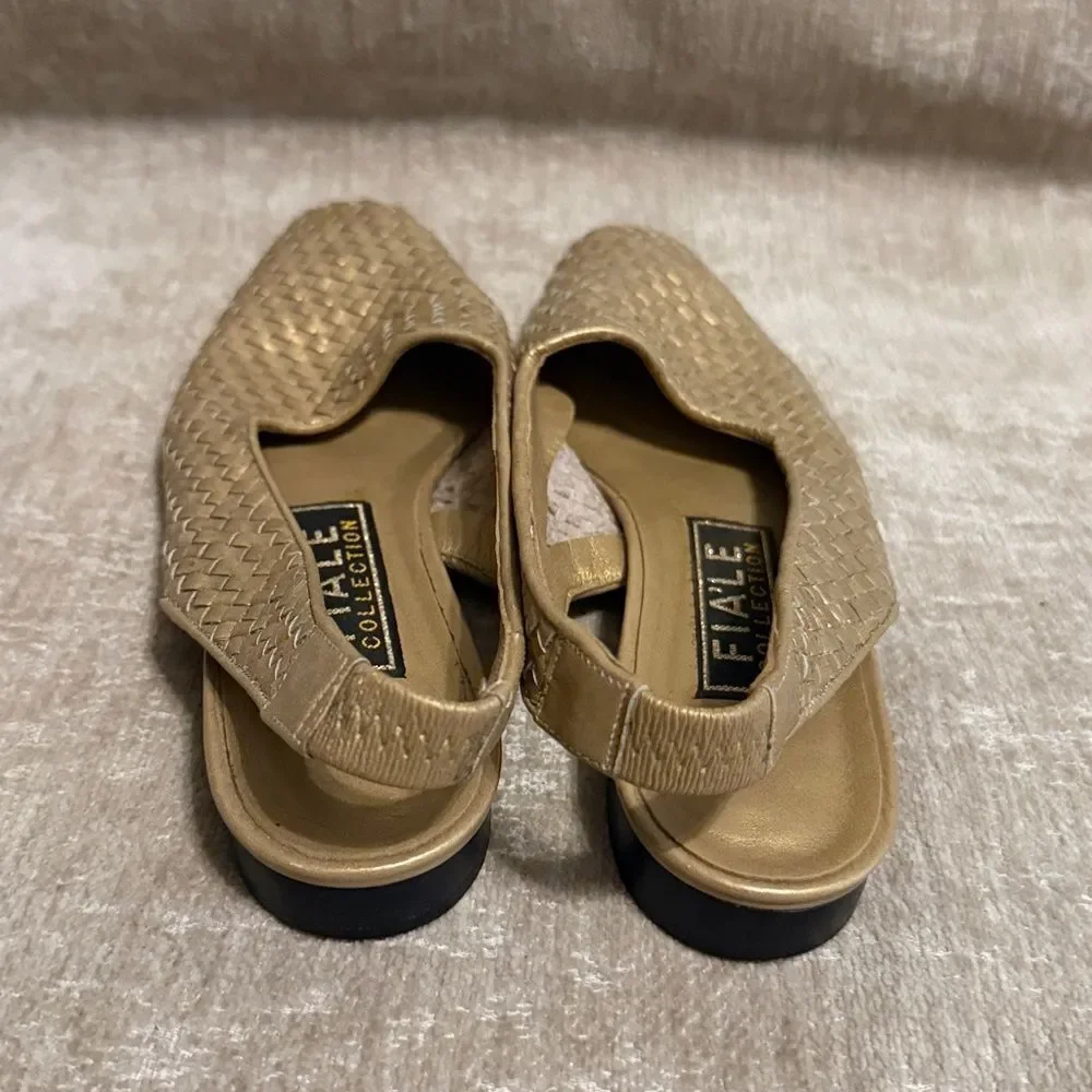 Fiale Collection gold woven leather slingback flats